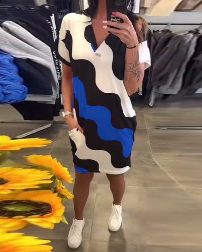 Wave Print V-Neck Dress