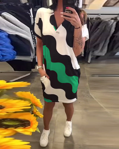 Wave Print V-Neck Dress