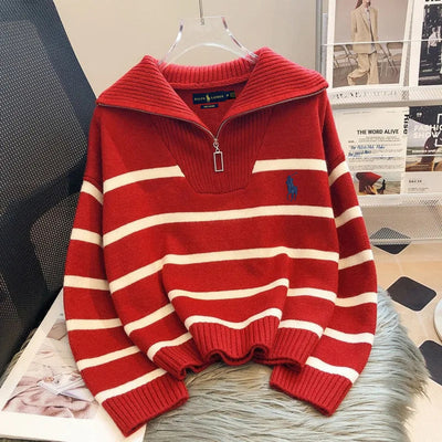 Striped Sweater with Zipped Collar - FINAL CLEARANCE