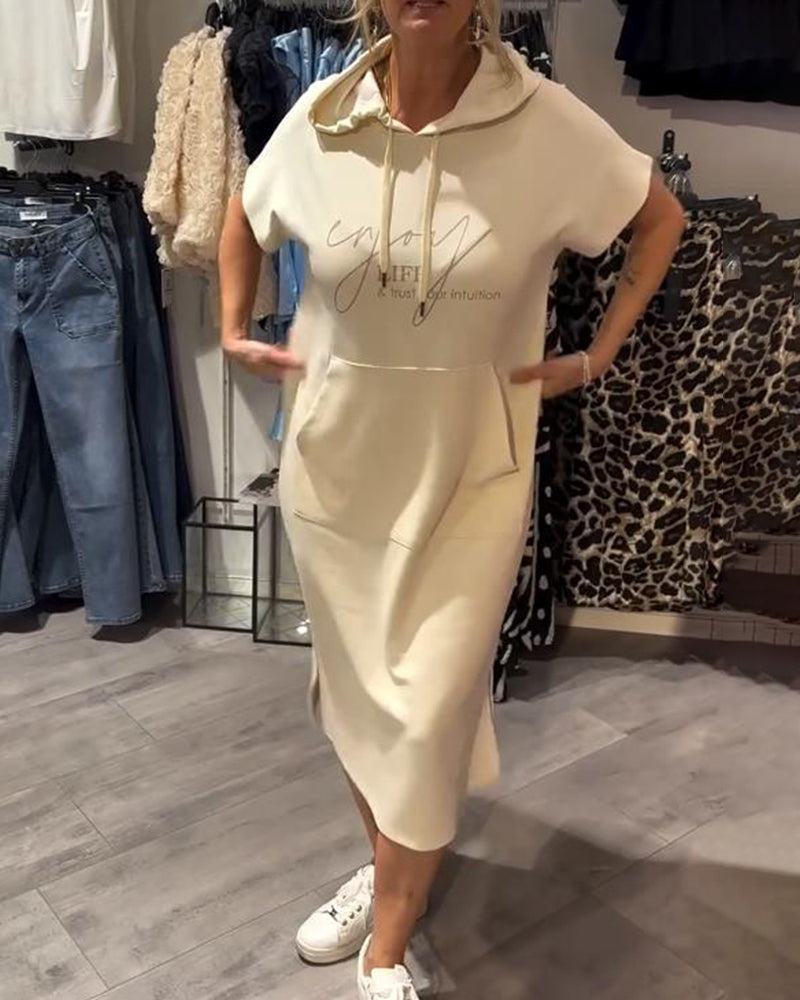 Casual Hooded Dress with Drawstring