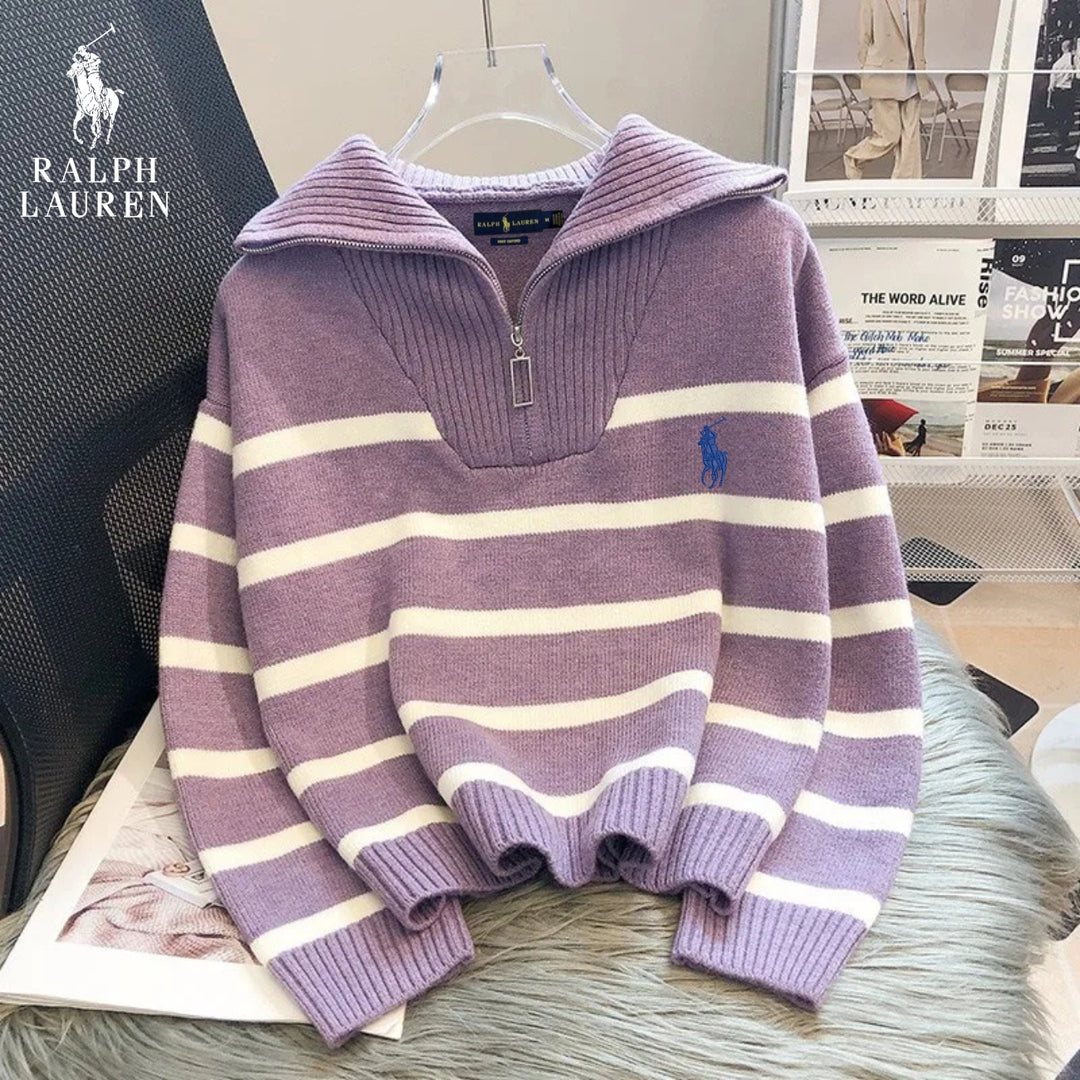 Striped Sweater with Zipped Collar || FINAL CLEARANCE