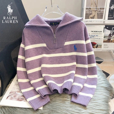 Striped Sweater with Zipped Collar || FINAL CLEARANCE