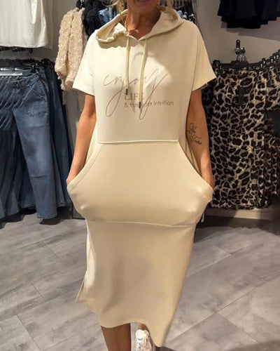 Casual Hooded Dress with Drawstring