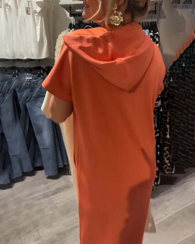 Casual Hooded Dress with Drawstring