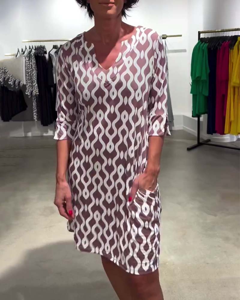 Printed Midi Dress with Stand Collar