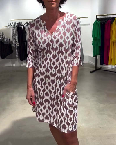 Printed Midi Dress with Stand Collar