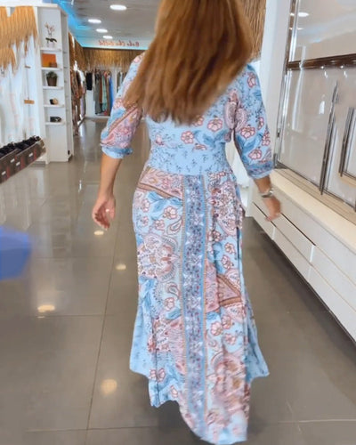 3/4 Sleeve Vacation Dress with V-Neckline