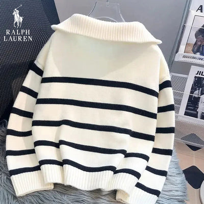 Striped Sweater with Zipped Collar || FINAL CLEARANCE