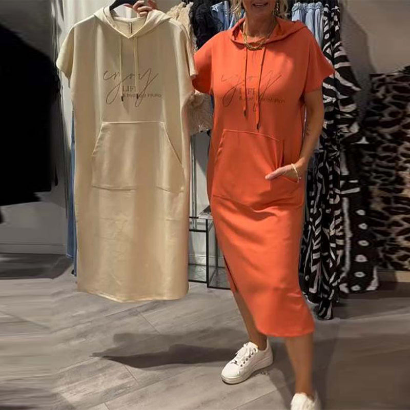 Casual Hooded Dress with Drawstring