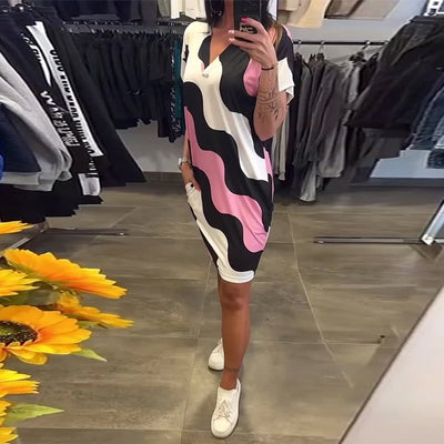 Wave Print V-Neck Dress