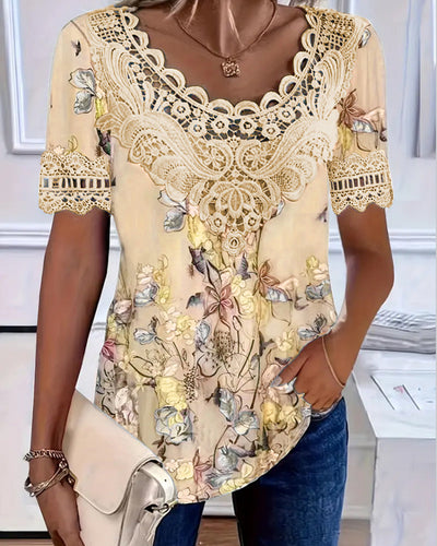 Fashion Short Sleeve T-Shirt with Floral Print