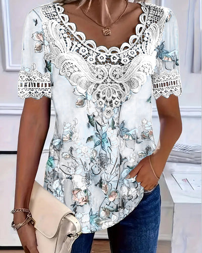Fashion Short Sleeve T-Shirt with Floral Print