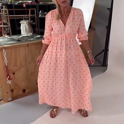 Elegant V-Neck Dress with Heart Print