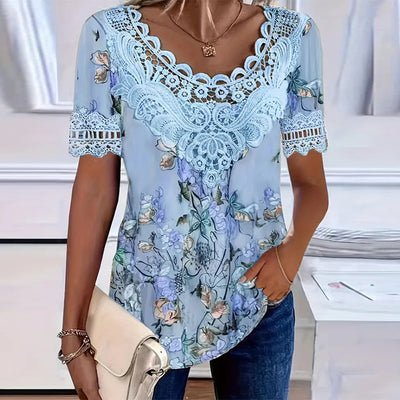 Fashion Short Sleeve T-Shirt with Floral Print
