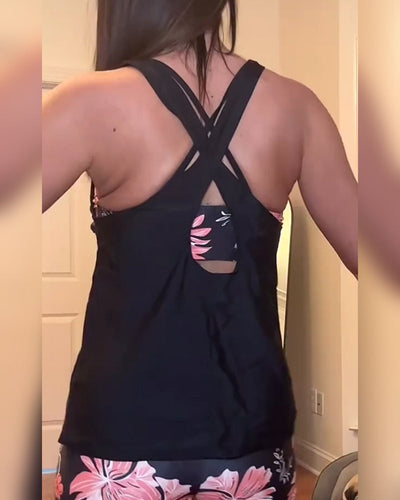 Slim Fit Swim Vest with Split Print and Boxer Shorts