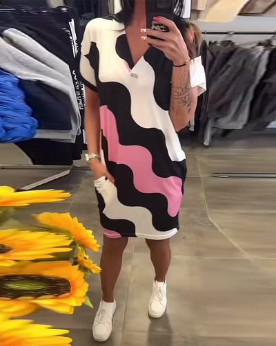 Wave Print V-Neck Dress