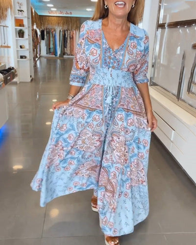 3/4 Sleeve Vacation Dress with V-Neckline