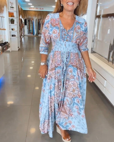 3/4 Sleeve Vacation Dress with V-Neckline