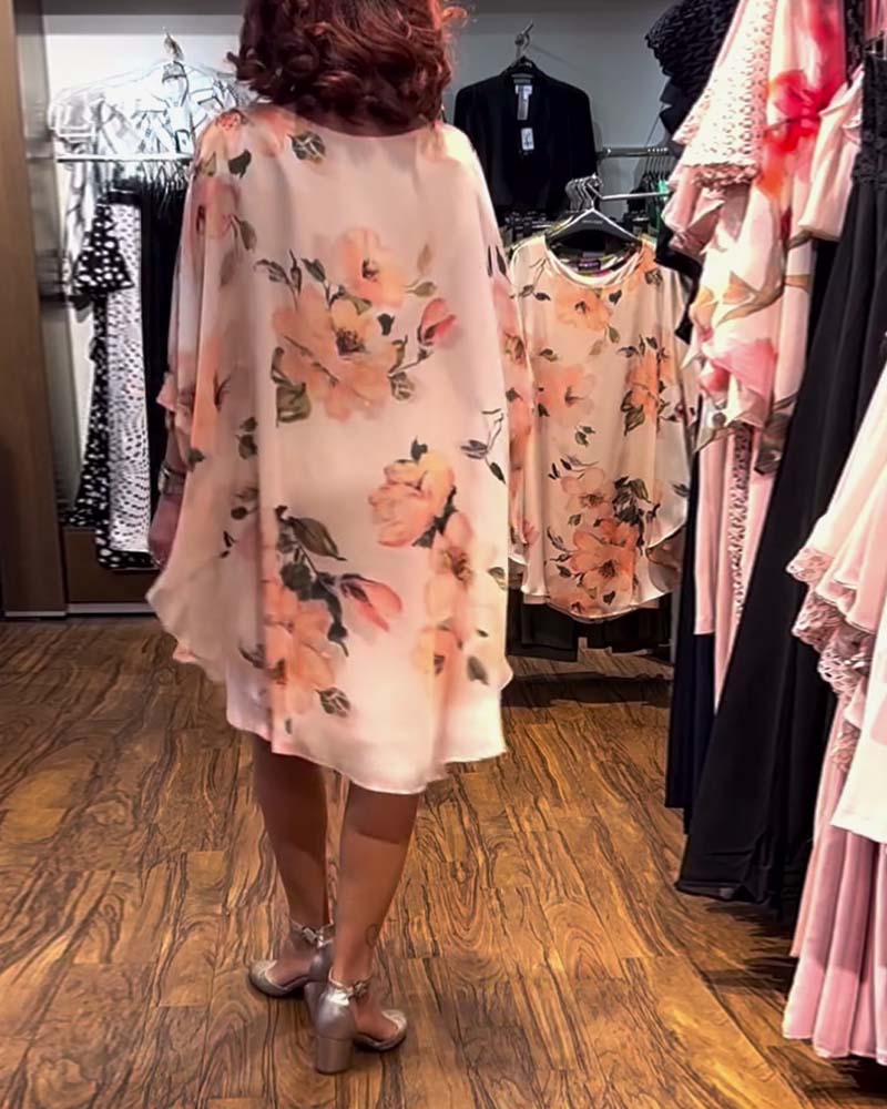 Printed Batwing Sleeve Dress
