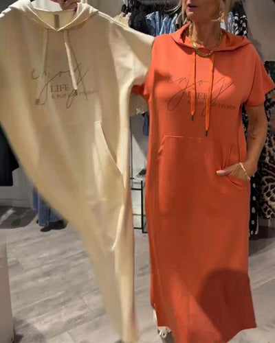 Casual Hooded Dress with Drawstring