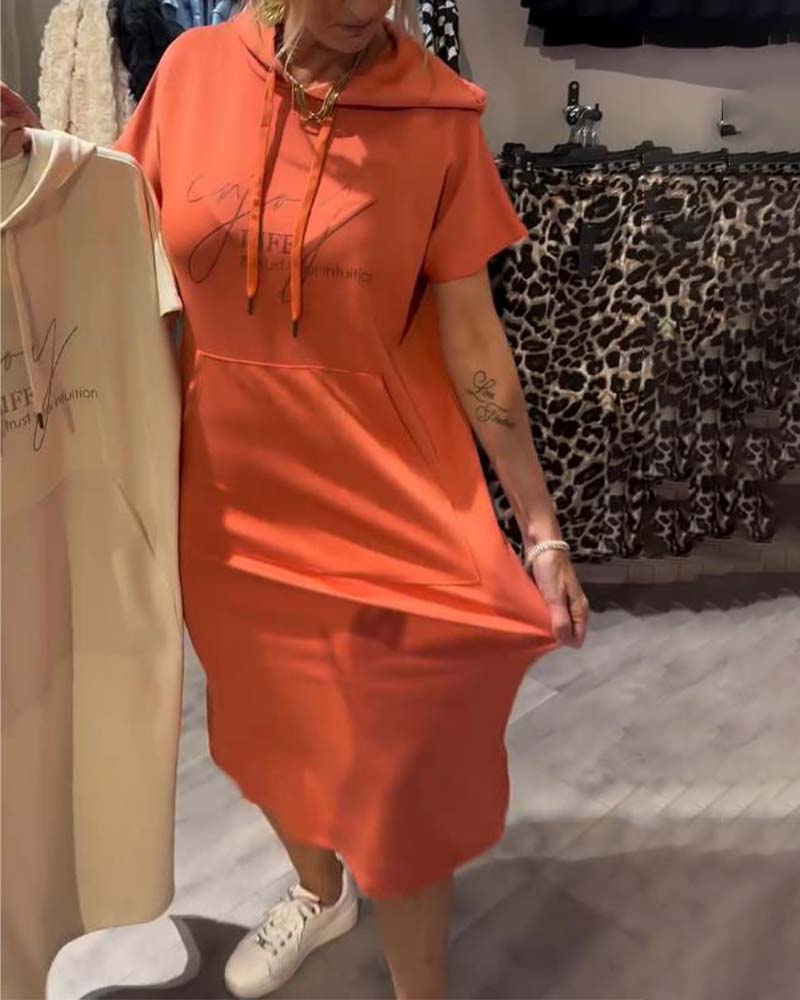 Casual Hooded Dress with Drawstring
